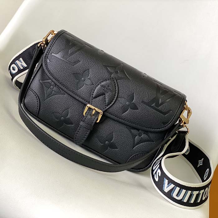 Louis Vuitton LV Women Diane Black Embossed Supple Grained Cowhide Leather