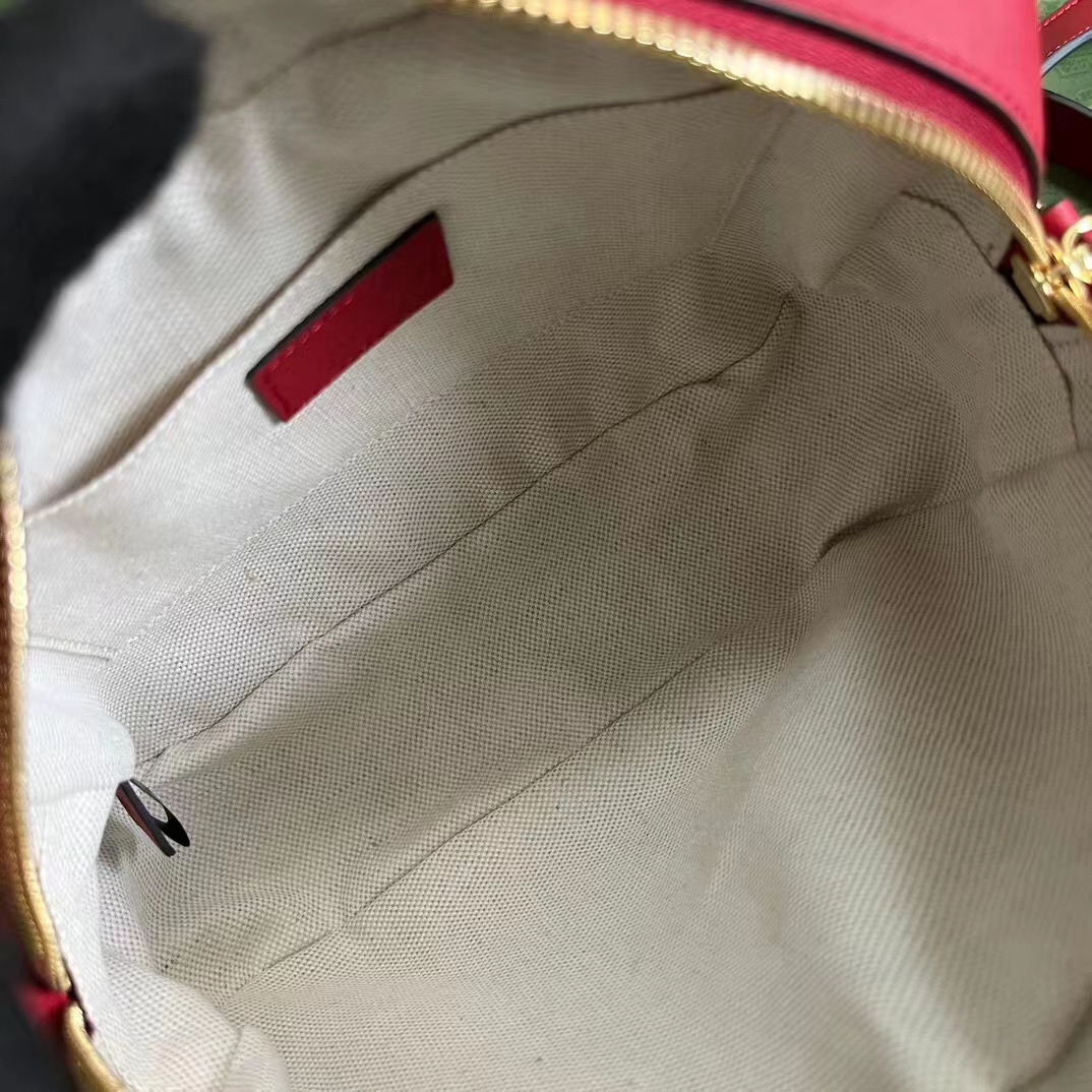 Gucci Women GG Blondie Small Shoulder Bag Red Leather Round Interlocking G