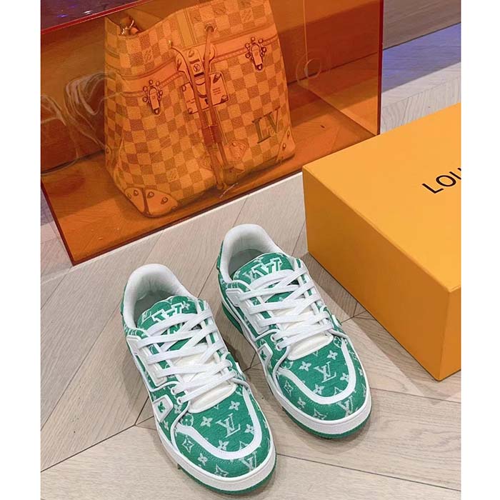 Louis Vuitton LV Unisex LV Trainer Sneaker Green Monogram Textile Rubber Outsole