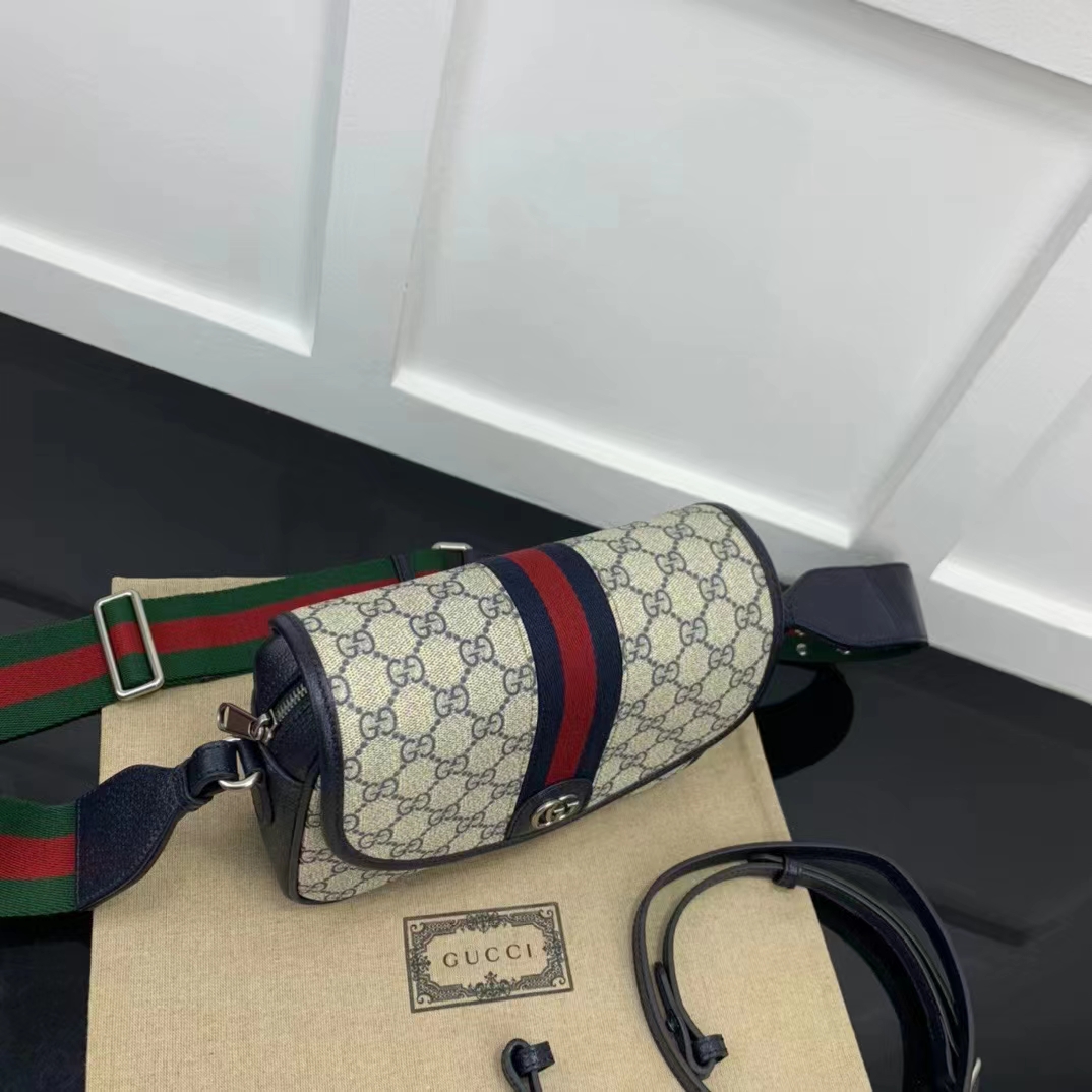 Gucci Unisex Ophidia Mini GG Shoulder Bag Blue GG Supreme Canvas Double G