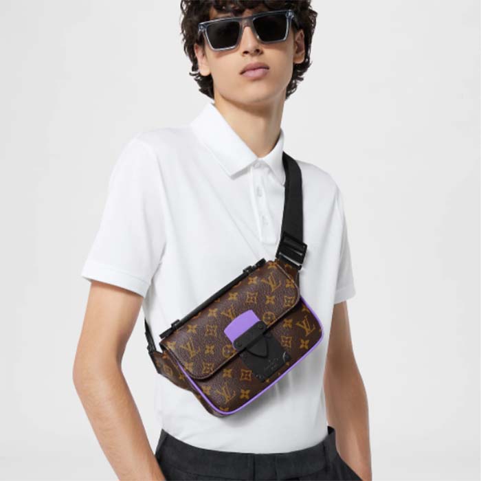 Louis Vuitton LV Unisex S Lock Sling Bag Purple Monogram Macassar Coated Canvas