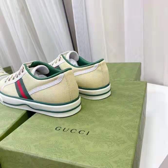 Gucci GG Unisex Gucci Tennis 1977 Sneaker Butter Cotton Green and Red Web