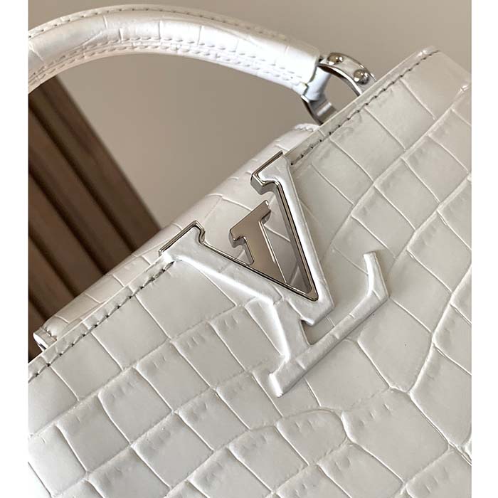 Louis Vuitton LV Women Capucines Mini Handbag White Brilliant Crocodilien Leather