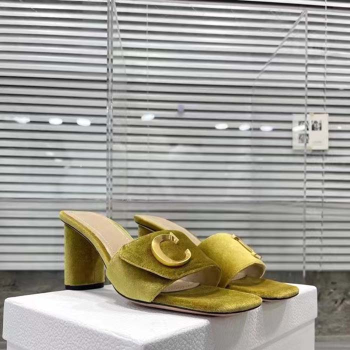 Dior Women CD C’est Dior Heeled Slide Lime Yellow Velvet 5 CM Heel