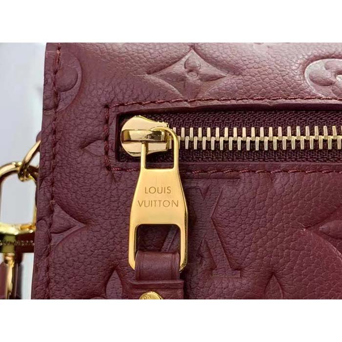 Louis Vuitton LV Women Pochette Métis Wine Red Monogram Empreinte Embossed Grained Cowhide Leather
