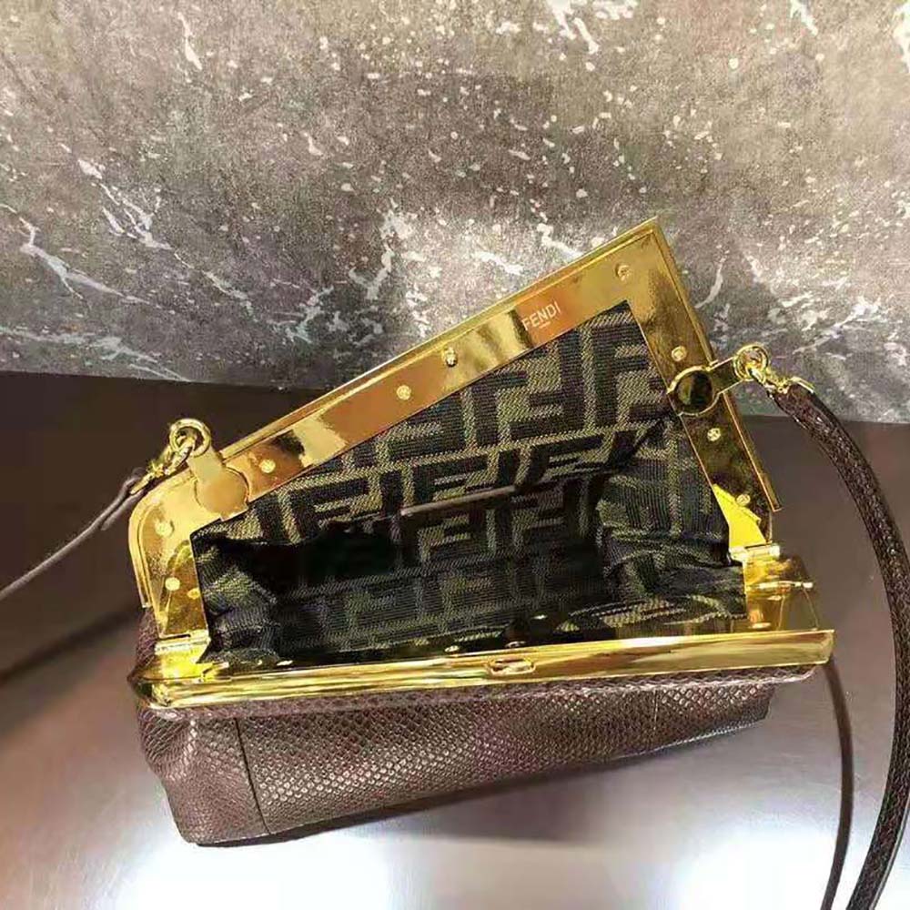 Fendi Women First Small Dark Brown Python Leather Bag