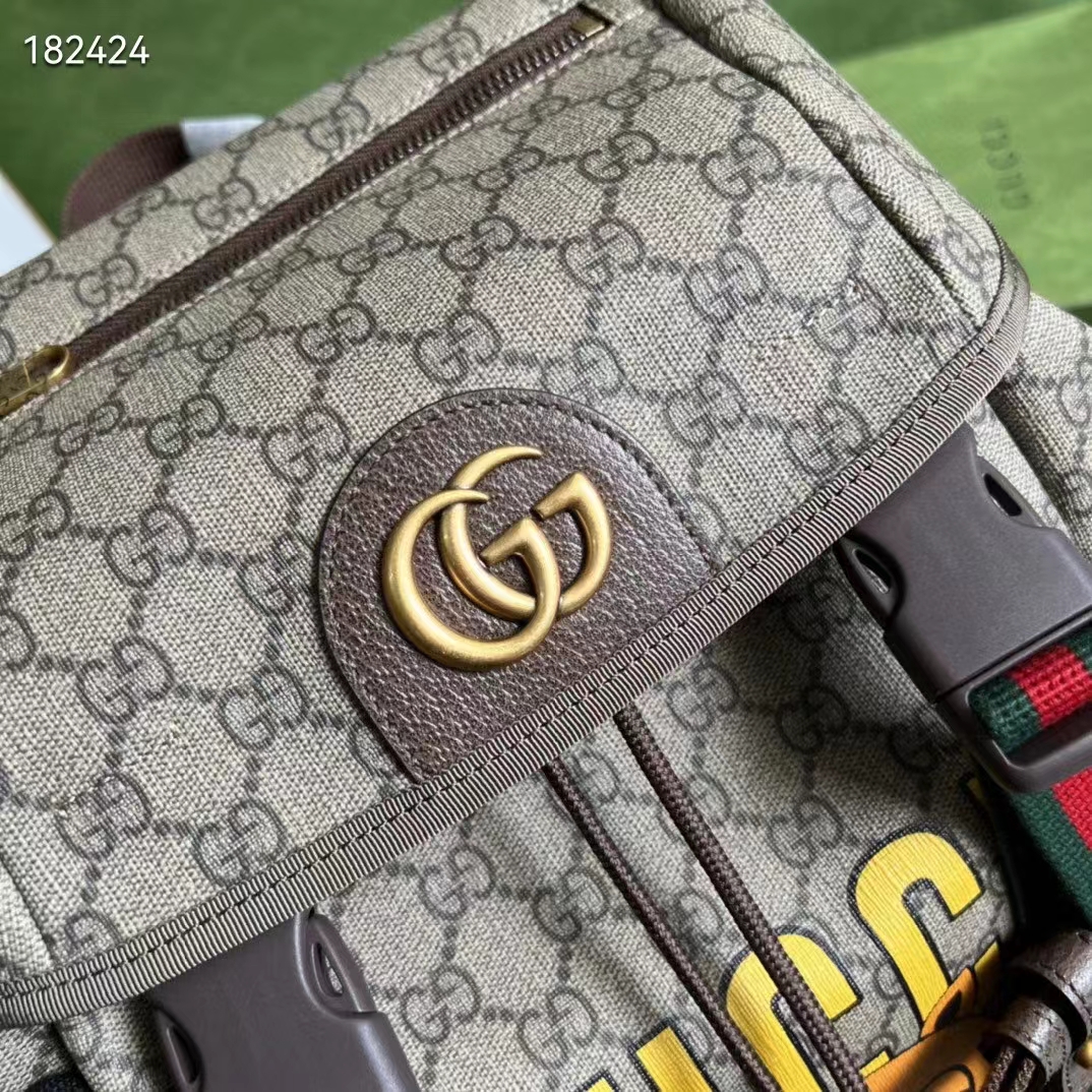 Gucci Unisex Cat Print Skateboard Backpack Beige Ebony GG Supreme Canvas