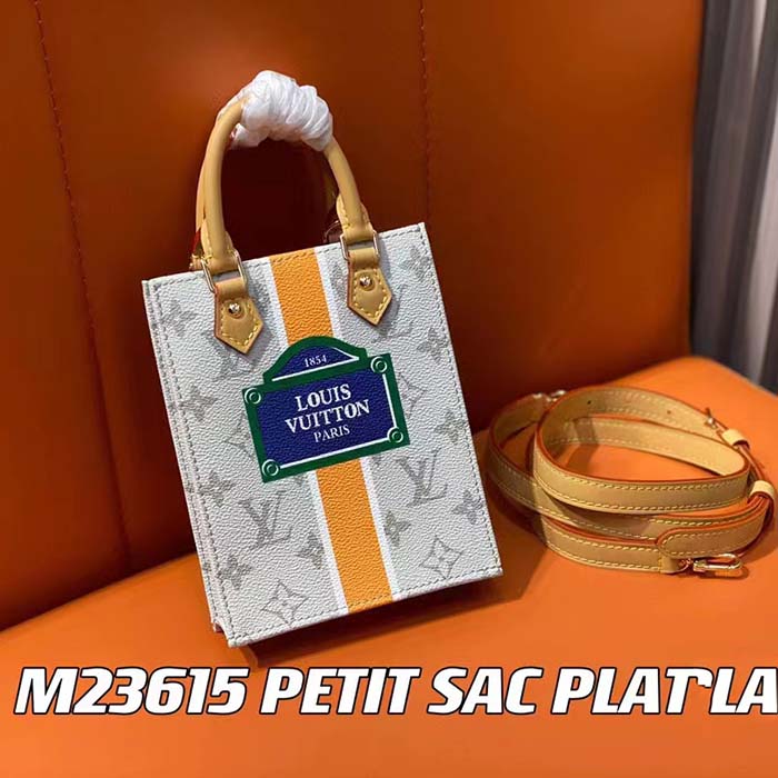 Louis Vuitton LV Unisex Petit Sac Plat Bag Beige Ocher Monopaname Coated Canvas Cowhide Leather