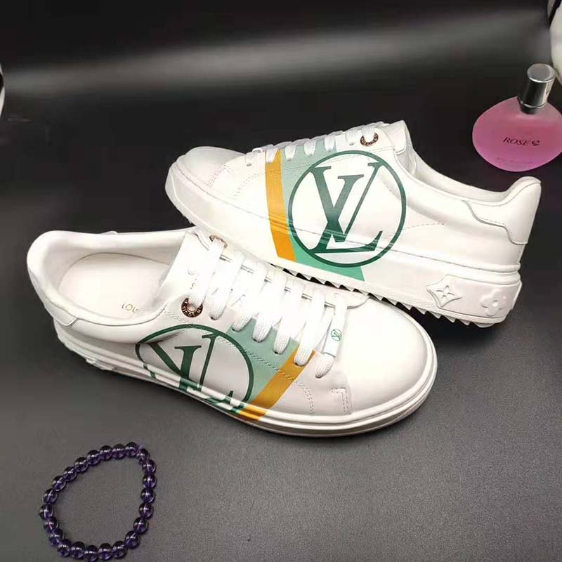 Louis Vuitton LV Unisex Time Out Sneaker in Calf Leather and Monogram Flowers-Green