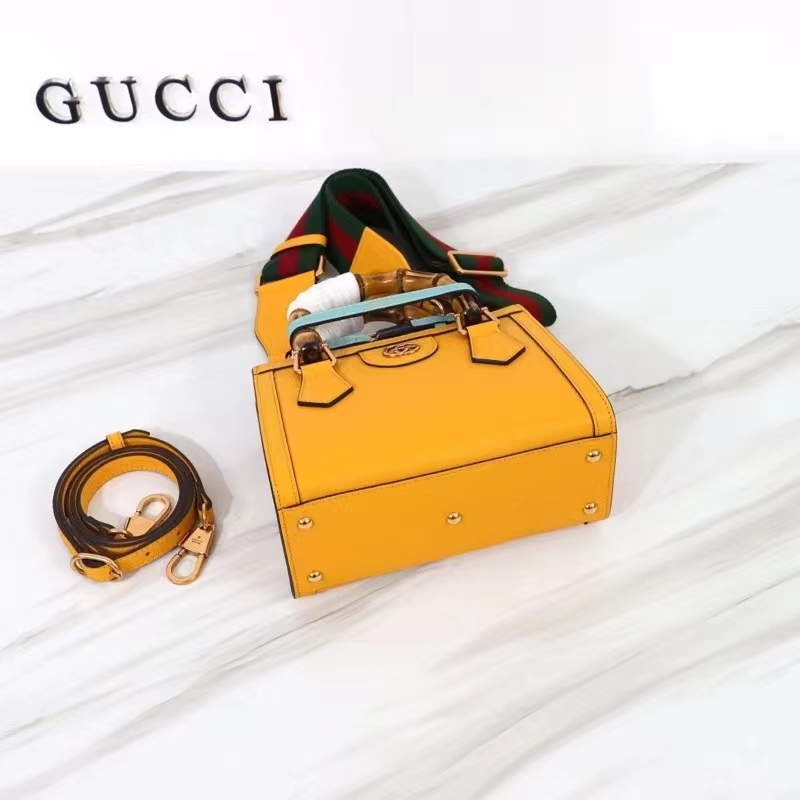 Gucci GG Women Diana Mini Tote Bag Yellow Leather Double G