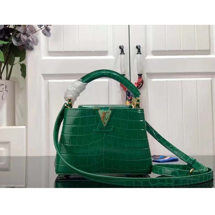 Louis Vuitton LV Women Capucines Mini Handbag Green Crocodilien Brillant Savoir Faire