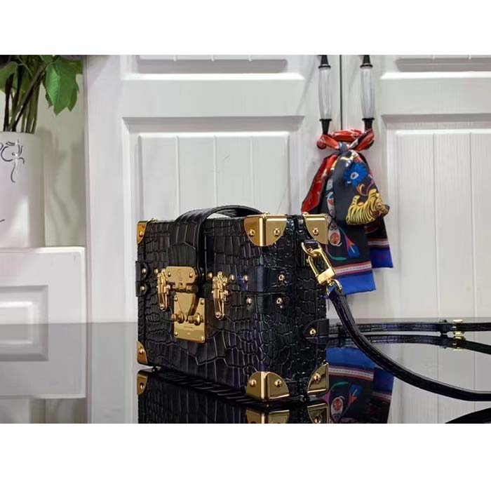 Louis Vuitton LV Women Petite Malle Handbag Saphir Blue Brilliant Niloticus Leather