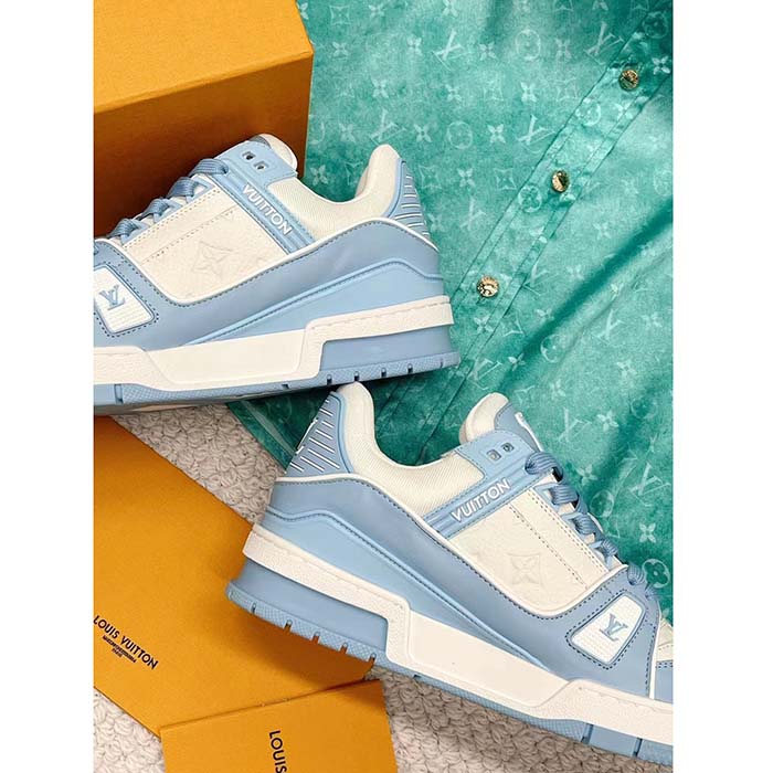 Louis Vuitton Unisex LV Trainer Sneaker Blue Mix of Materials Rubber Monogram Flowers