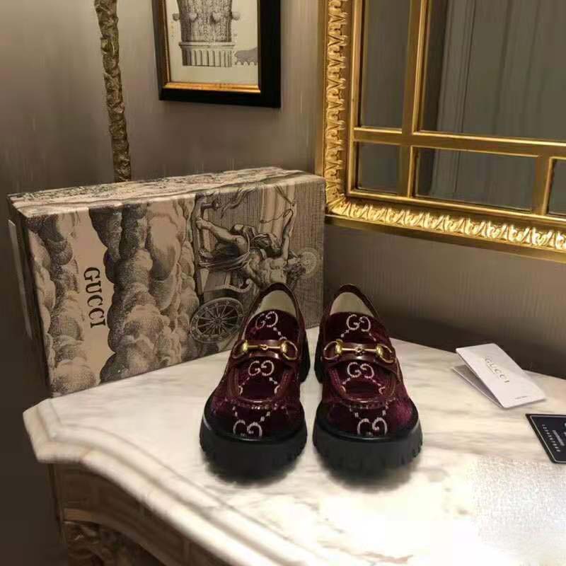 Gucci Women GG Velvet Lug Sole Loafer in GG Velvet 2.5 cm Heel-Red