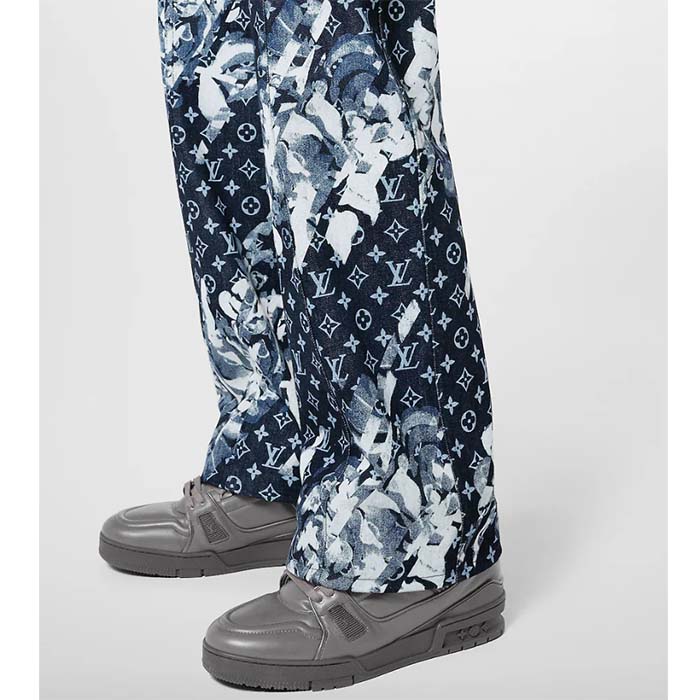 Louis Vuitton Unisex LV Trainer Sneaker Grey Calf Leather Rubber Outsole Monogram Flower