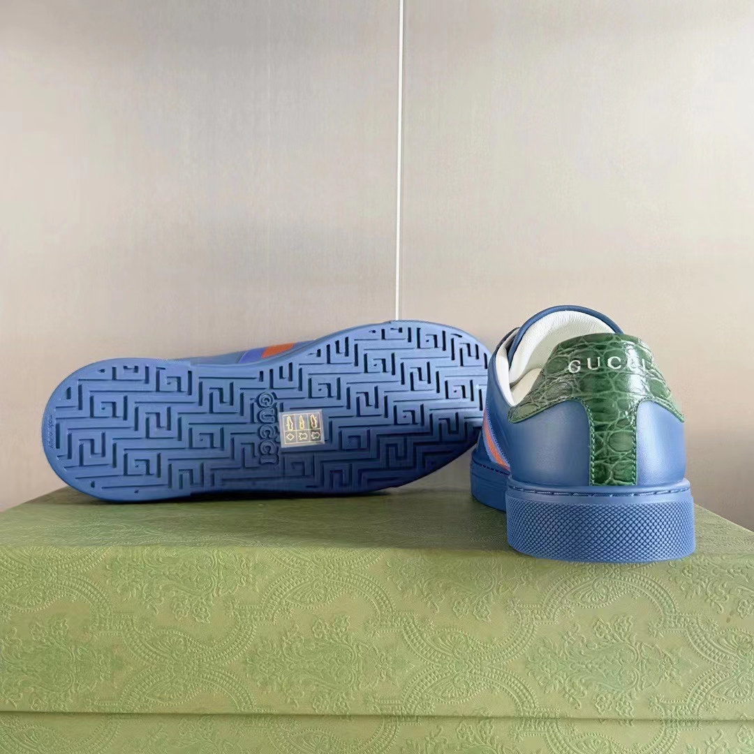 Gucci Unisex Ace GG Crystal Canvas Sneaker Blue Green Red Web Rubber Low Heel