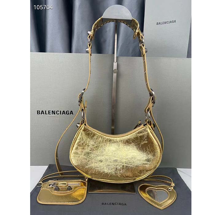 Balenciaga Women Le Cagole XS Shoulder Bag Gold Metallized Arena Lambskin