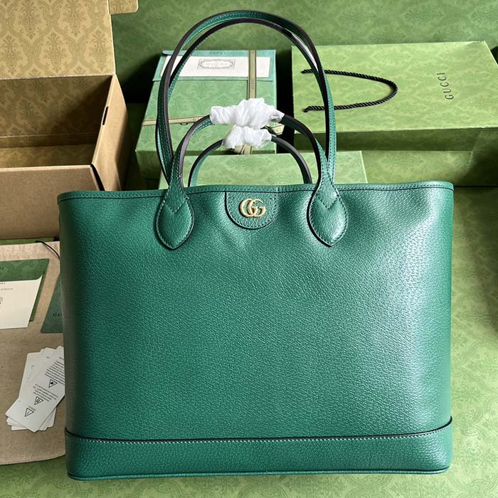 Gucci Unisex GG Ophidia Medium Tote Bag Green Leather Double G