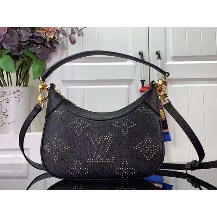 Louis Vuitton LV Women Bagatelle Black Handbag Black Monogram Empreinte Grained Cowhide Leather Studs