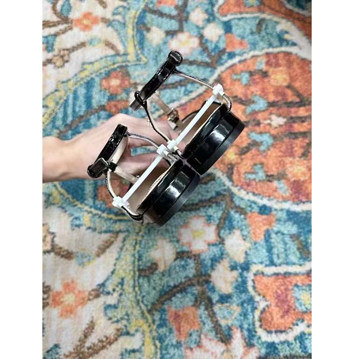 Gucci Women GG Double G Ballet Flat Black Glitter Leather Square Toe 1.5 CM Heel