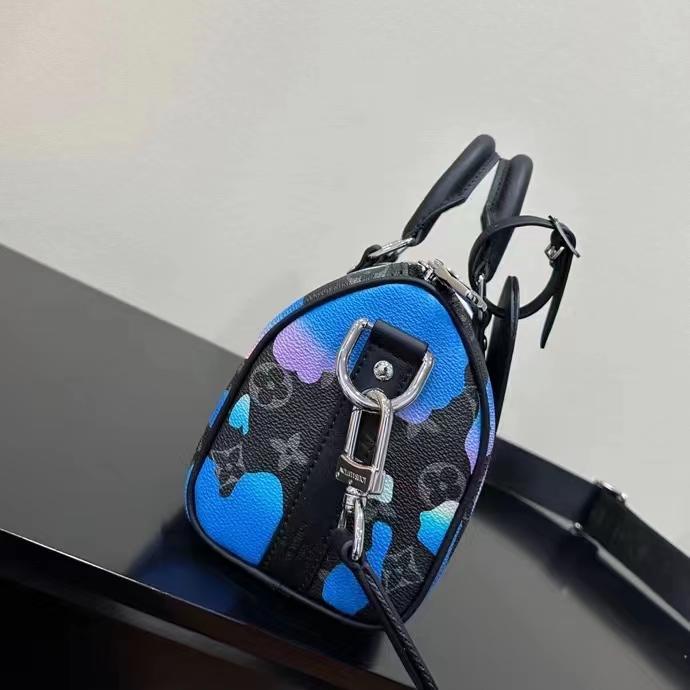 Louis Vuitton LV Unisex Keepall 25 Sunrise Monogram Eclipse Coated Canvas Cowhide Leather