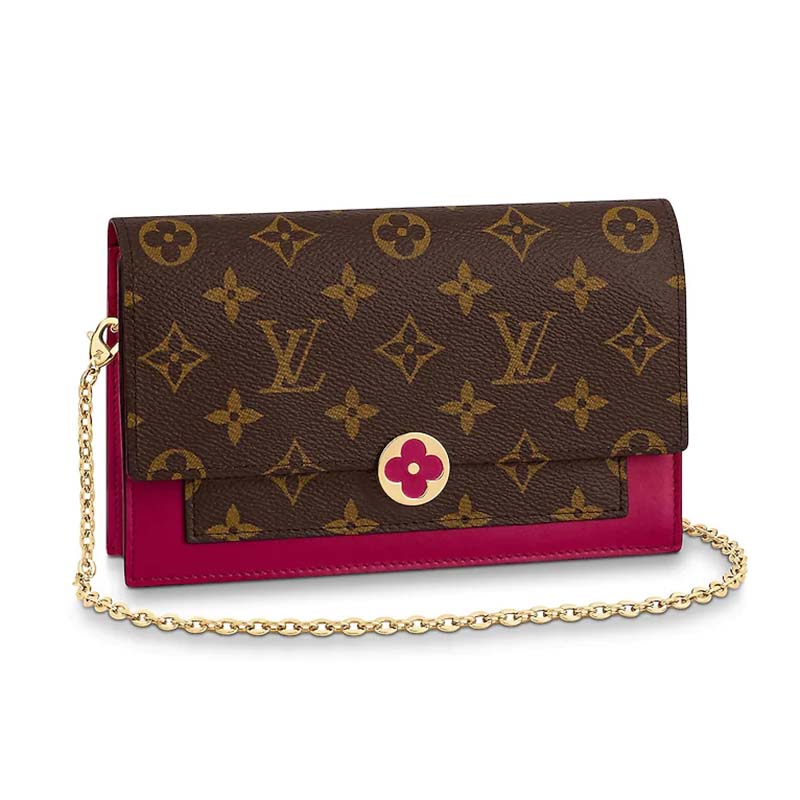 Louis Vuitton LV Women Flore Chain Wallet in Monogram Coated Canvas and Calf Leather