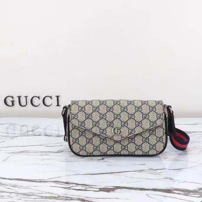 Gucci Unisex Ophidia Mini Bag Beige Blue GG Supreme Canvas Double G