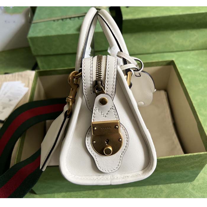Gucci Unisex GG Mini Top Handle Bag Double G White Smooth Leather