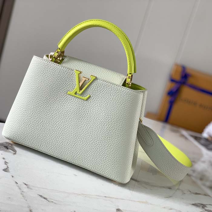 Louis Vuitton LV Women Capucines BB Handbag Snow White Cedrat Santorin Taurillon Leather