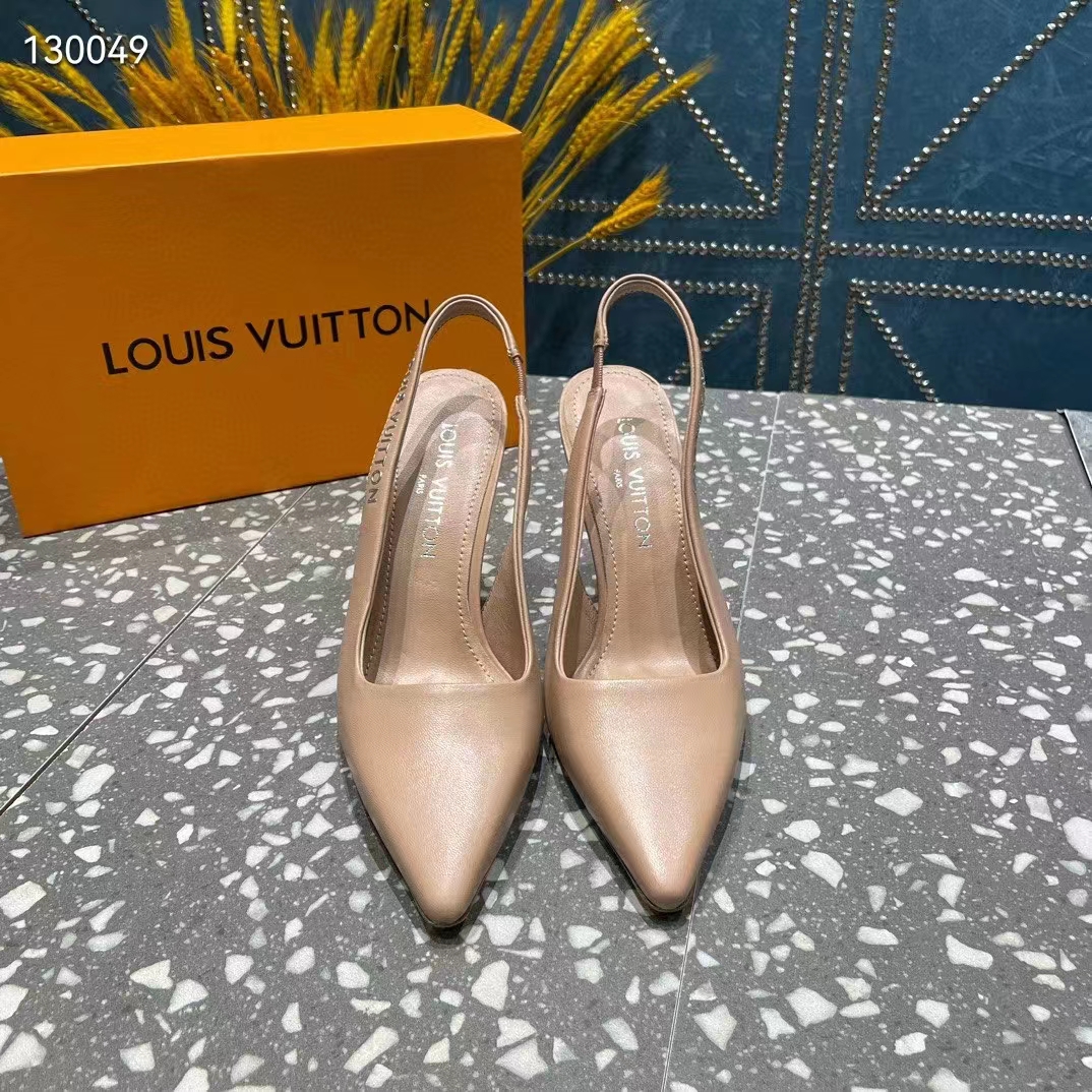 Louis Vuitton LV Women Sparkle Slingback Pump Nude Pink Calf Leather Elasticized 9.5 Cm Heel