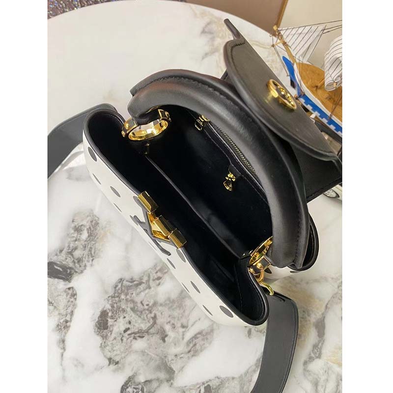 Louis Vuitton LV Women Capucines BB Black White Calfskin Cowhide Leather