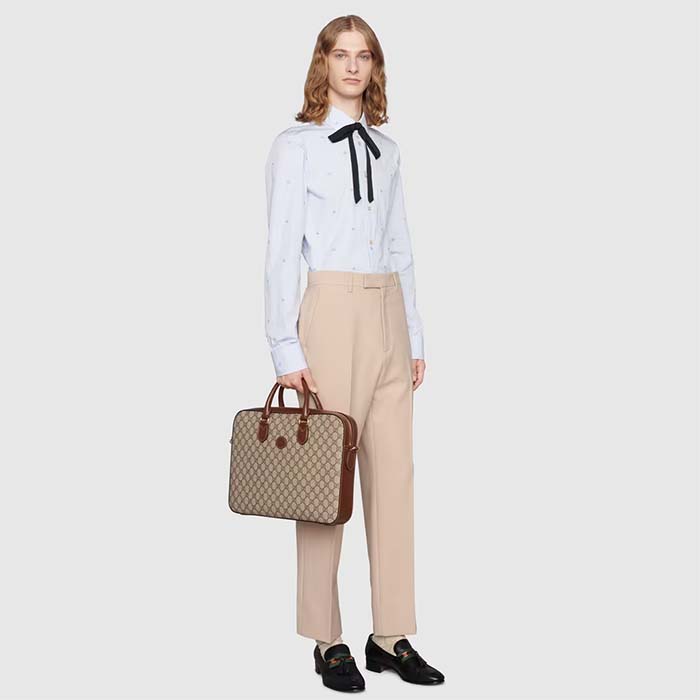 Gucci Unisex Business Case Interlocking G Beige Ebony GG Supreme Canvas