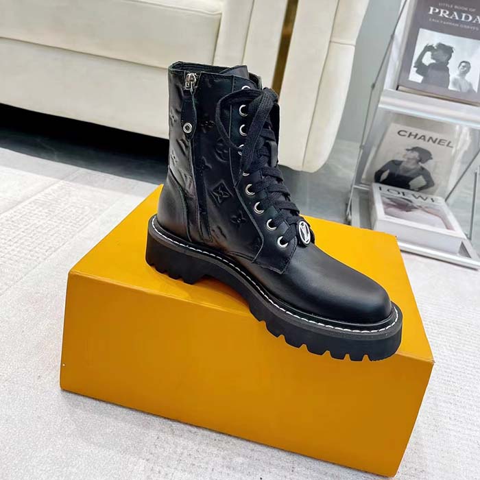 Louis Vuitton Women Territory Flat Ranger Black Monogram-Debossed Calf Leather Side Zip