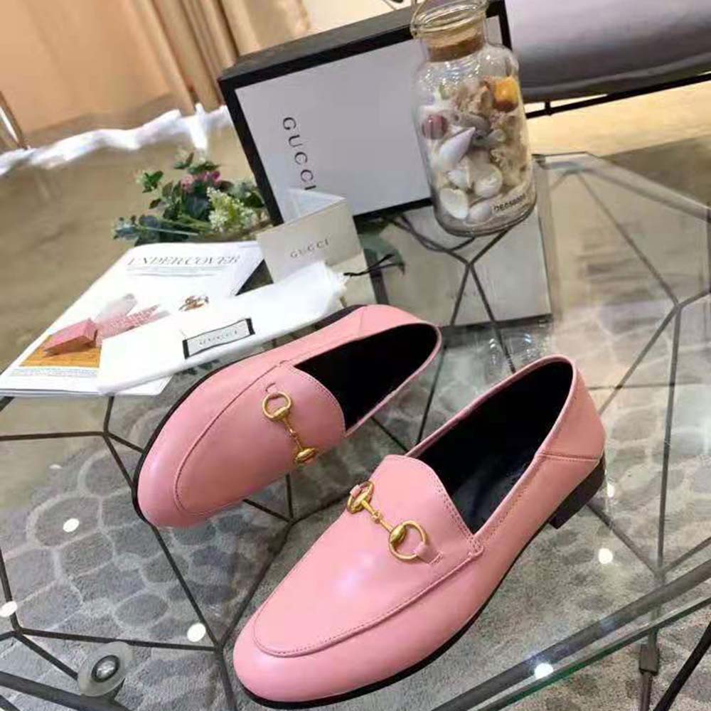 Gucci Women Leather Horsebit Loafer 1.3 cm Height-Pink