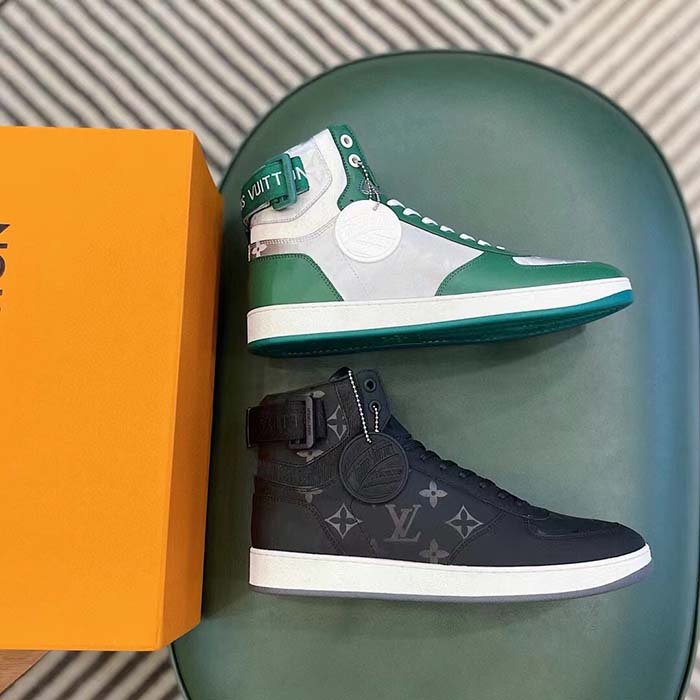 Louis Vuitton LV Unisex Rivoli Sneaker Boot Green Calf Leather Monogram Metallic Canvas