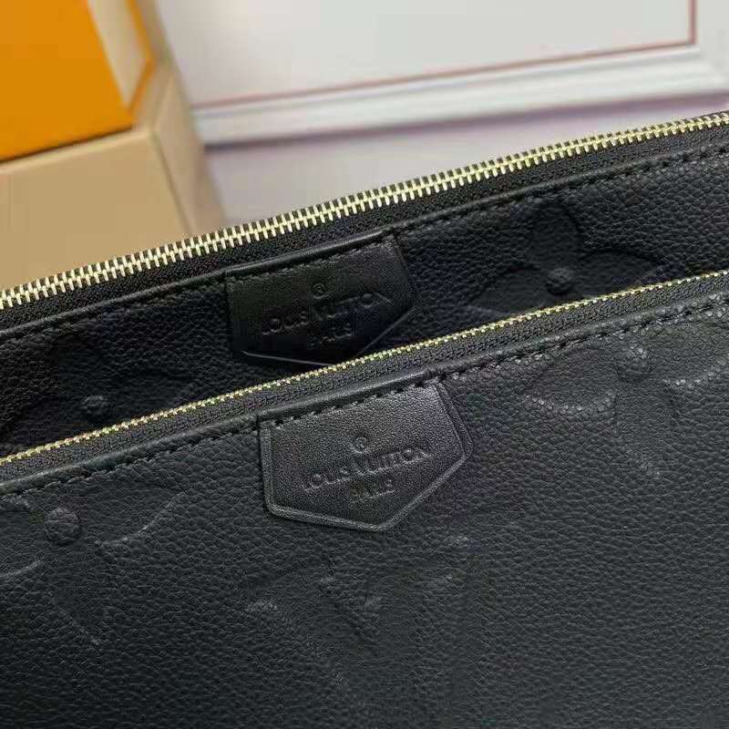 Louis Vuitton LV Unisex Black Multi Pochette Accessoires Embossed Supple Grained Cowhide