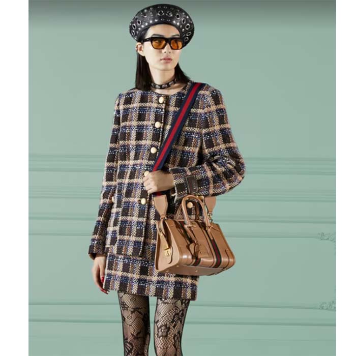 Gucci Unisex Small Canvas Top Handle Bag Double G Light Brown Smooth Leather