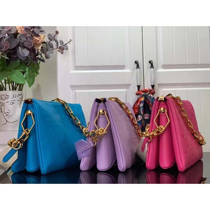 Louis Vuitton LV Women Coussin MM Handbag Blue Lambskin Zip Closure