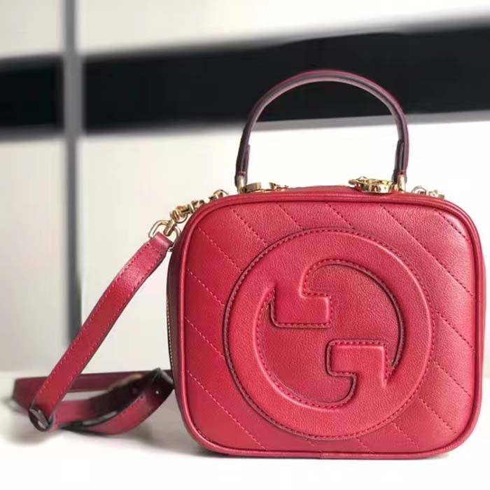Gucci Women GG Blondie Top Handle Bag Red Leather Round Interlocking G