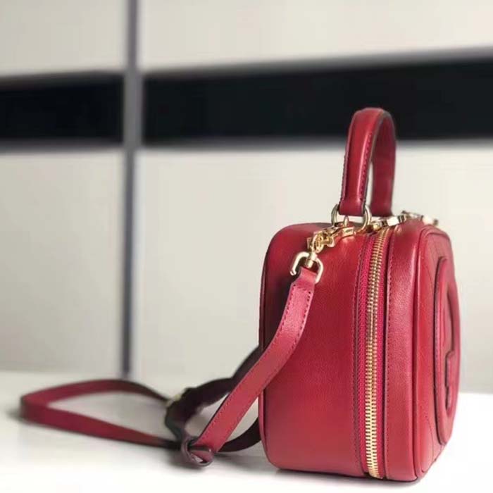 Gucci Women GG Blondie Top Handle Bag Red Leather Round Interlocking G