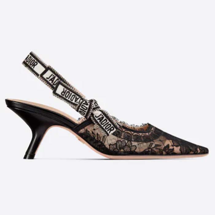 Dior Women Shoes CD J’Adior Slingback Pump Black Multicolor Cotton Jardin Botanique Embroidery