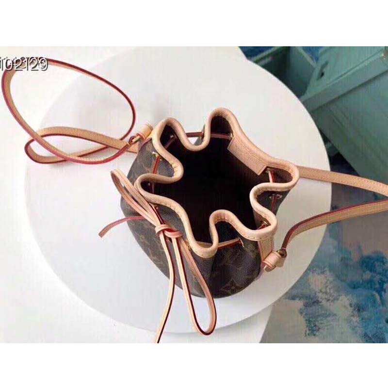 Louis Vuitton LV Women Nano Noé Bucket Bag in Monogram Coated Canvas-Brown