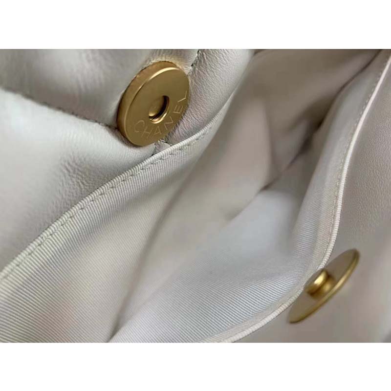 Chanel Women CC 19 Flap Bag Calfskin Gold Silver-Tone Metal White