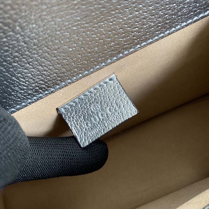 Gucci Women Dionysus Small Shoulder Bag Silver Lamé Leather Tiger Head