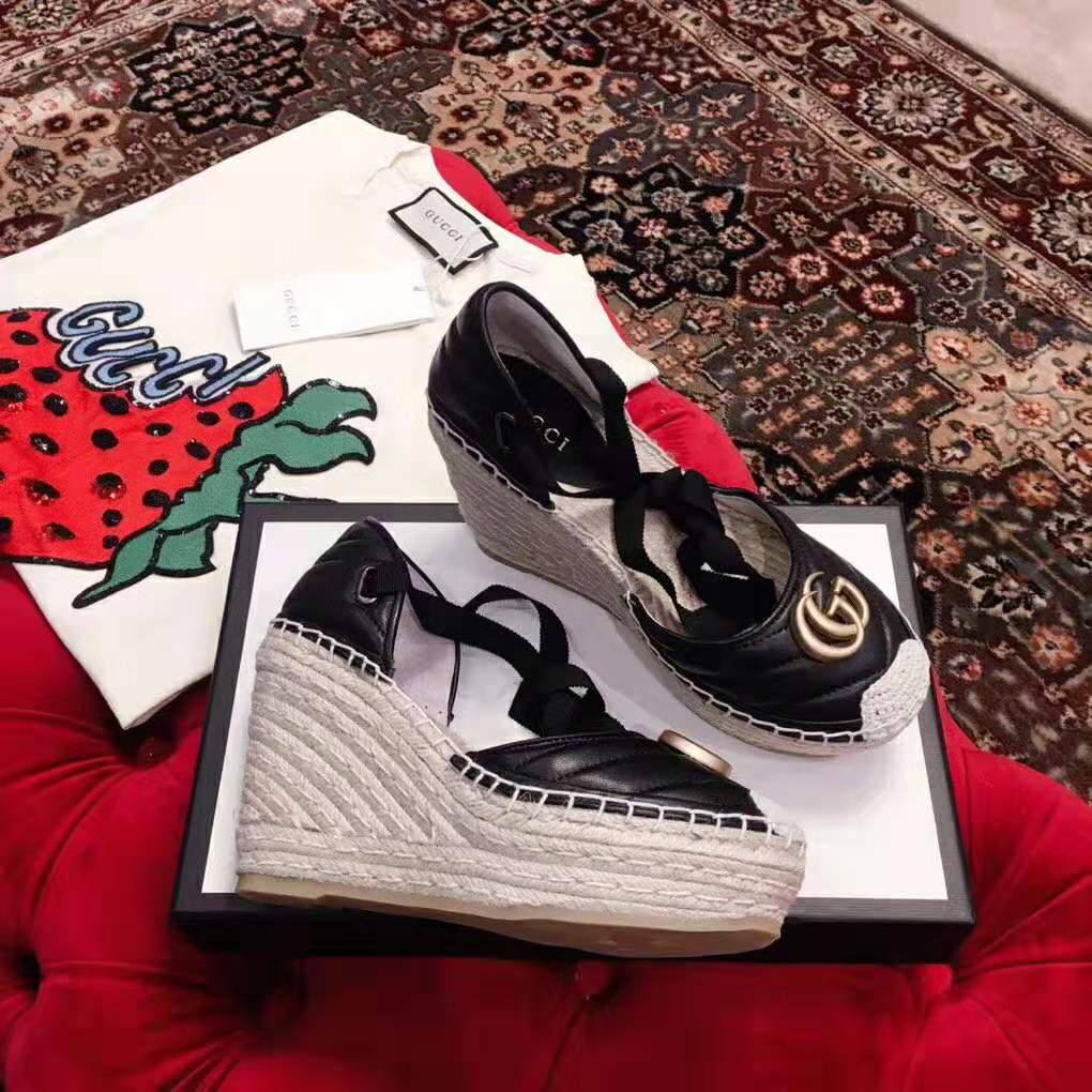 Gucci Women Leather Platform Espadrille 11.9cm Heel with 3.6cm Platform-Black