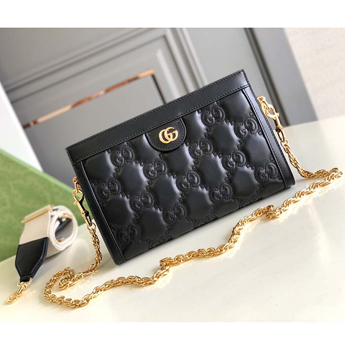 Gucci Women GG Matelassé Leather Small Bag Black Double G