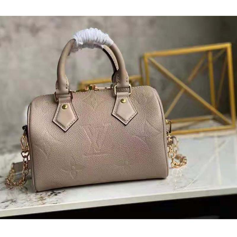 Louis Vuitton Women Speedy Bandoulière 25 Handbag Tourterelle Embossed Grained Cowhide Leather