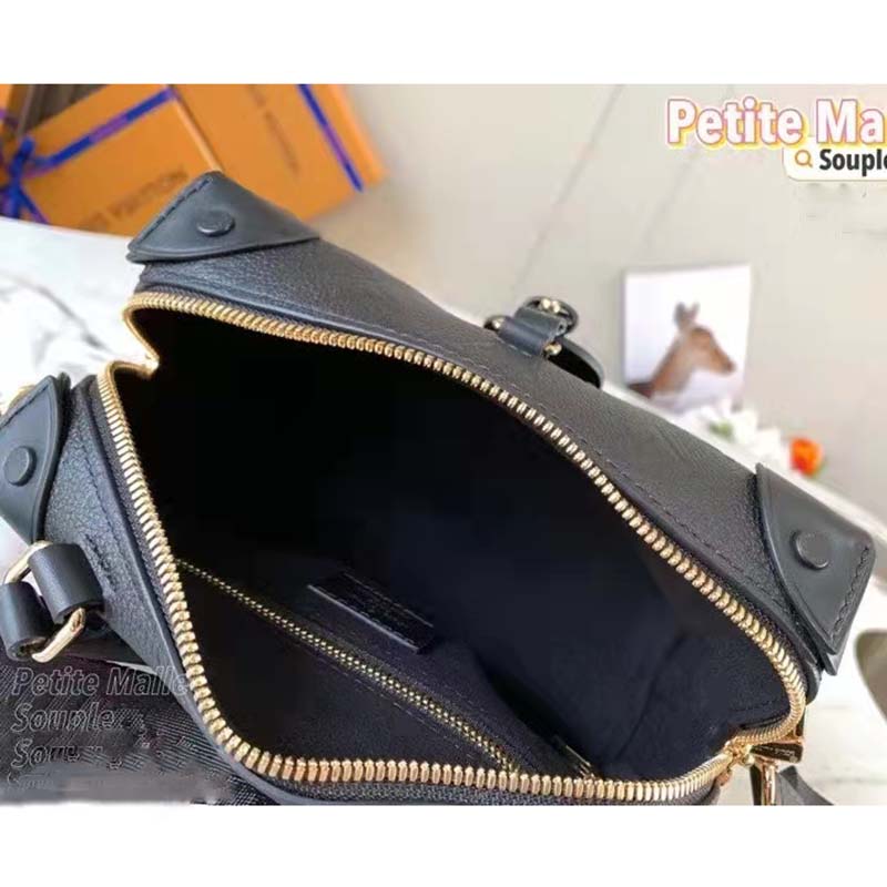 Louis Vuitton LV Women Petite Malle Souple Black Embossed Grained Cowhide Leather