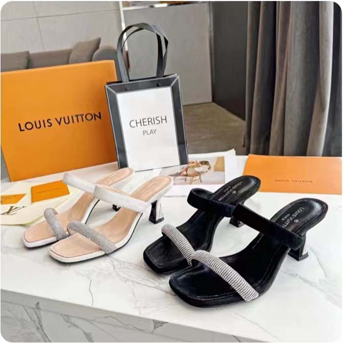 Louis Vuitton LV Women Sparkle Sandal Black Satin Strass Leather 9.5 Cm Heel