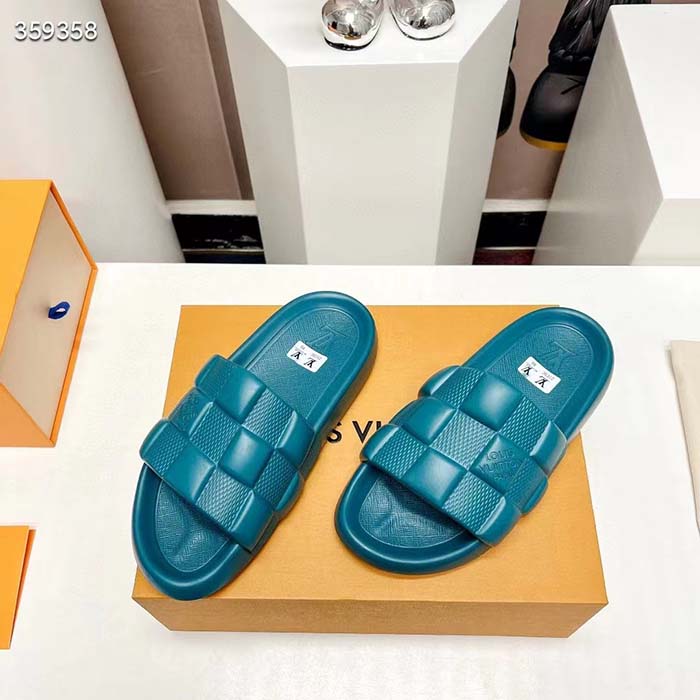 Louis Vuitton LV Unisex Waterfront Mule Lagoon Blue Maxi Damier Rubber Waterproof Rubber